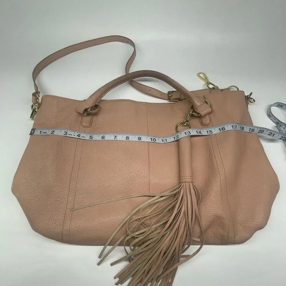 Got It Love It GILI Peach Genuine Pebbled Leather Roma 2 Leather Tote w/ Tassel